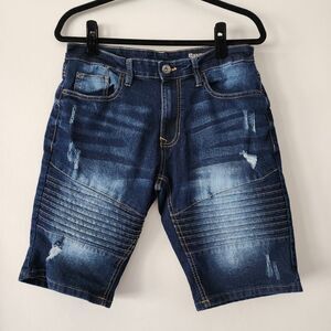 Southpole Shorts Blue Denim Slim Moto Biker Knee Length Zip‎ Fly mens size 30